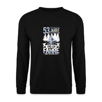 53. Geburtstag Fahrrad, Fahrradfahrer, 53 Jahre - Unisex Pullover - Schwarz - Vorne - Alina (178cm) & Michal (187cm)