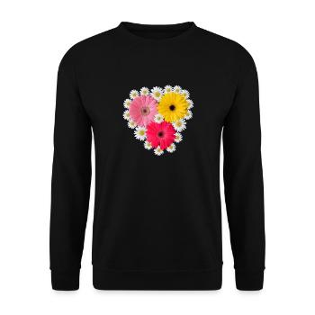 Gerbera Blüte Margeriten blumig Blumenmuster - Unisex Pullover - Schwarz - Vorne - Alina (178cm) & Michal (187cm)