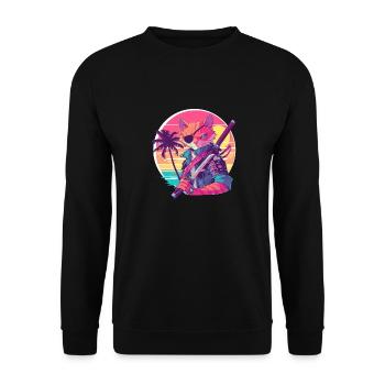 Chat samouraï des années 80 Style Vintage - Sweat-shirt Unisexe - noir - Devant - Alina (178cm) & Michal (187cm)