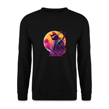 Chat samouraï des années 80 Style Vintage - Sweat-shirt Unisexe - noir - Devant - Alina (178cm) & Michal (187cm)