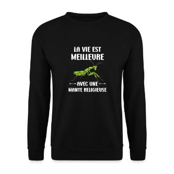 Humour insecte Mante religieuse - Sweat-shirt Unisexe - noir - Devant - Alina (178cm) & Michal (187cm)