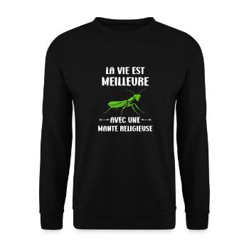 Humour insecte Mante religieuse - Sweat-shirt Unisexe - noir - Devant - Alina (178cm) & Michal (187cm)