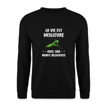 Humour insecte Mante religieuse - Sweat-shirt Unisexe - noir - Devant - Alina (178cm) & Michal (187cm)