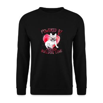 Powered By French Bulldog Love Dog Owner Frenchie - Unisex Pullover - Schwarz - Vorne - Alina (178cm) & Michal (187cm)
