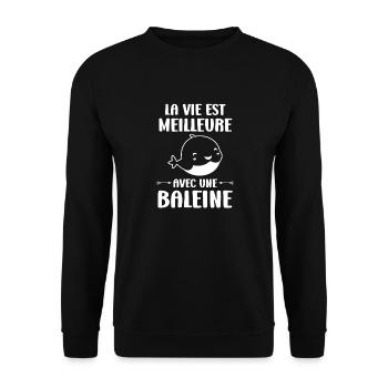 Baleines bleu Amour baleine - Sweat-shirt Unisexe - noir - Devant - Alina (178cm) & Michal (187cm)