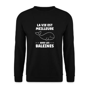 Baleines bleu Amour baleine - Sweat-shirt Unisexe - noir - Devant - Alina (178cm) & Michal (187cm)