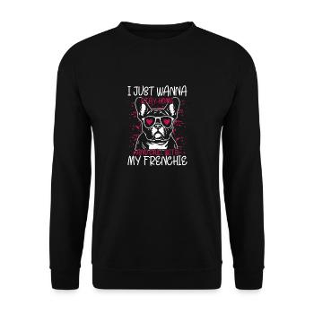I Just want to Stay Home French Bulldog Frenchie - Unisex Sweatshirt - black - Front - Alina (178cm) & Michal (187cm)