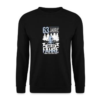 63. Geburtstag Fahrrad, Fahrradfahrer, 63 Jahre - Unisex Pullover - Schwarz - Vorne - Alina (178cm) & Michal (187cm)
