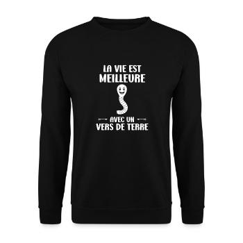 Humour ver de terre - Sweat-shirt Unisexe - noir - Devant - Alina (178cm) & Michal (187cm)