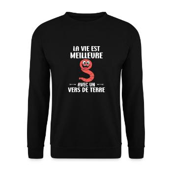 Humour ver de terre - Sweat-shirt Unisexe - noir - Devant - Alina (178cm) & Michal (187cm)