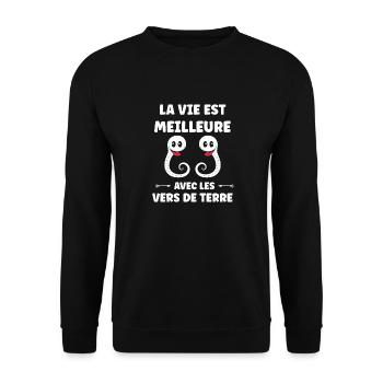 Humour ver de terre - Sweat-shirt Unisexe - noir - Devant - Alina (178cm) & Michal (187cm)
