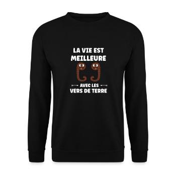 Humour ver de terre - Sweat-shirt Unisexe - noir - Devant - Alina (178cm) & Michal (187cm)
