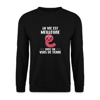 Humour ver de terre - Sweat-shirt Unisexe - noir - Devant - Alina (178cm) & Michal (187cm)