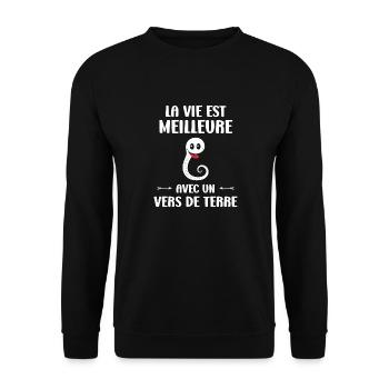 Humour ver de terre - Sweat-shirt Unisexe - noir - Devant - Alina (178cm) & Michal (187cm)