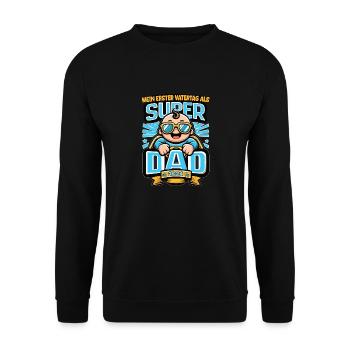 Mein Erster Vatertag als Super Dad 2024 - Unisex Pullover - Schwarz - Vorne - Alina (178cm) & Michal (187cm)