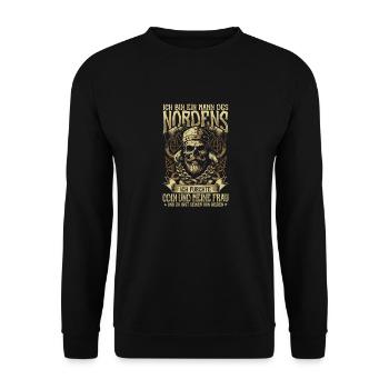 Ich Bin Ein Mann Des Nordens - Nordmann Wikinger - Unisex Pullover - Schwarz - Vorne - Alina (178cm) & Michal (187cm)