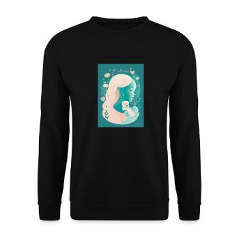 Umarmung: Pastell Peach Liebende in der Natur - Unisex Pullover - Schwarz - Vorne - Alina (178cm) & Michal (187cm)