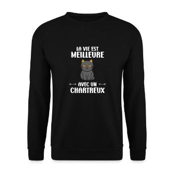 Humour chat chartreux - Sweat-shirt Unisexe - noir - Devant - Alina (178cm) & Michal (187cm)