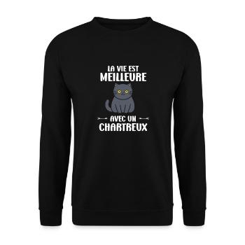 Humour chat chartreux - Sweat-shirt Unisexe - noir - Devant - Alina (178cm) & Michal (187cm)