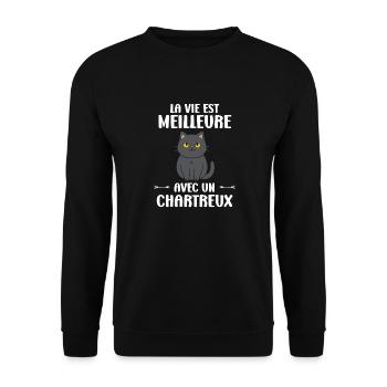 Humour chat chartreux - Sweat-shirt Unisexe - noir - Devant - Alina (178cm) & Michal (187cm)