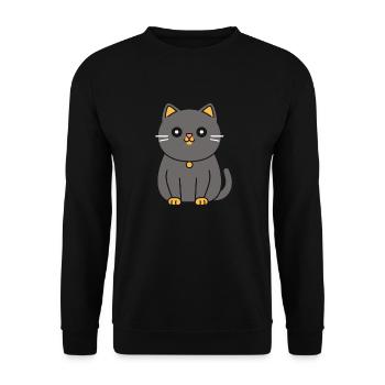 Chartreux kleine Katze - Unisex Pullover - Schwarz - Vorne - Alina (178cm) & Michal (187cm)