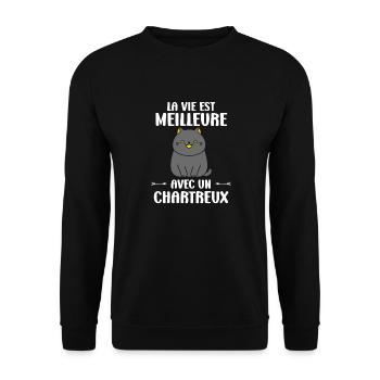 Humour chat chartreux - Sweat-shirt Unisexe - noir - Devant - Alina (178cm) & Michal (187cm)