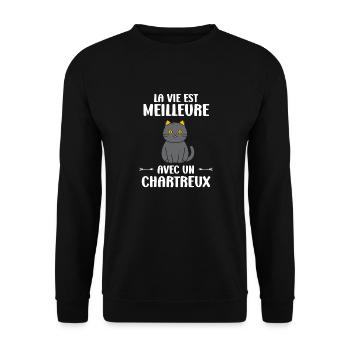 Humour chat chartreux - Sweat-shirt Unisexe - noir - Devant - Alina (178cm) & Michal (187cm)