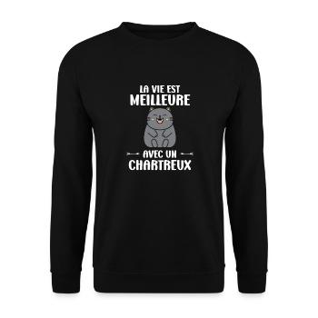 Humour chat chartreux - Sweat-shirt Unisexe - noir - Devant - Alina (178cm) & Michal (187cm)