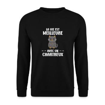Humour chat chartreux - Sweat-shirt Unisexe - noir - Devant - Alina (178cm) & Michal (187cm)