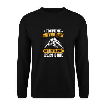 Berühre mich und deine erste Wrestling-Stunde ist kostenlos - Unisex Pullover - Schwarz - Vorne - Alina (178cm) & Michal (187cm)