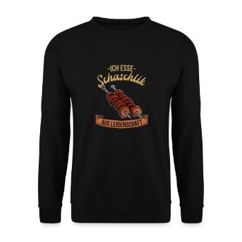 Ich esse Schaschlik aus leidenschaft Russland Papa - Unisex Pullover - Schwarz - Vorne - Alina (178cm) & Michal (187cm)