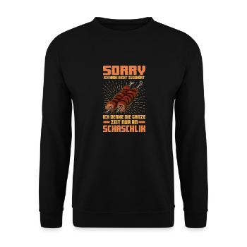 Ich denke die ganz Zeit nur an Schaschlik - Unisex Pullover - Schwarz - Vorne - Alina (178cm) & Michal (187cm)