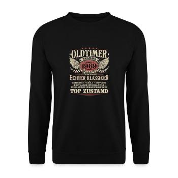 Oldtimer Baujahr 1969 Jahrgang Geburtstag Geschenk - Unisex Pullover - Schwarz - Vorne - Alina (178cm) & Michal (187cm)