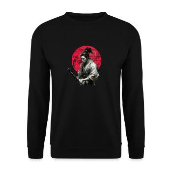 Japanese Samurai Graphic Vintage - Unisex Sweatshirt - black - Front - Alina (178cm) & Michal (187cm)
