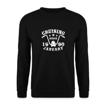 Cruising Biker Geburtstag Januar 1990 Motorrad - Unisex Pullover - Schwarz - Vorne - Alina (178cm) & Michal (187cm)