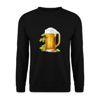 Frostiges Bier im Krug mit Hopfen und Gerste - Unisex Pullover - Schwarz - Vorne - Alina (178cm) & Michal (187cm)