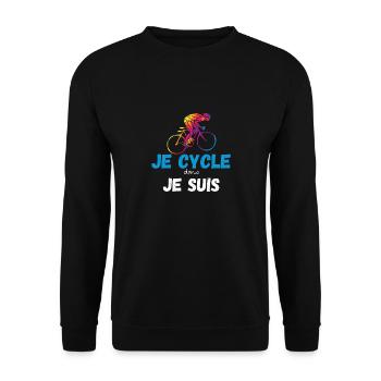 Ich fahre Rad, also bin ich ein Geschenk für mein Papa Fahrrad - Unisex Pullover - Schwarz - Vorne - Alina (178cm) & Michal (187cm)