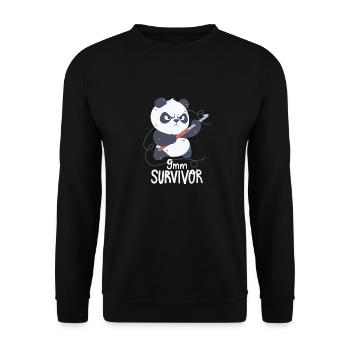 Häkelnder Panda - Unisex Pullover - Schwarz - Vorne - Alina (178cm) & Michal (187cm)