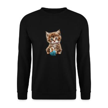 Chaton espiègle avec une pelote de laine - Sweat-shirt Unisexe - noir - Devant - Alina (178cm) & Michal (187cm)
