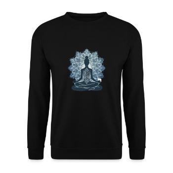 Le silence du yoga : une silhouette en pose avec M - Sweat-shirt Unisexe - noir - Devant - Alina (178cm) & Michal (187cm)