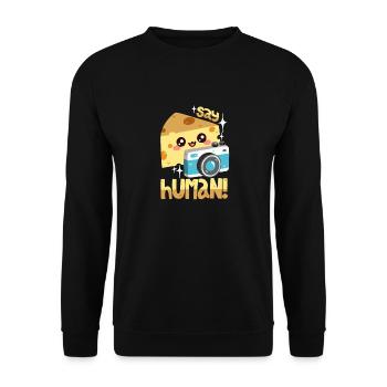 Fotografie Wortwitz "Cheese!" - Unisex Pullover - Schwarz - Vorne - Alina (178cm) & Michal (187cm)