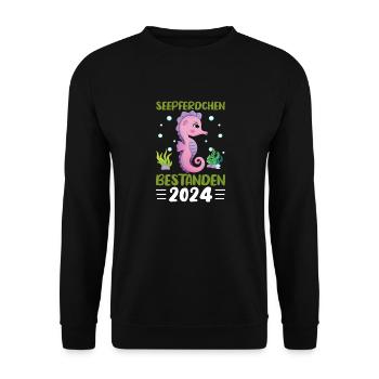 Seepferdchen bestanden 2024 Geschenk - Unisex Pullover - Schwarz - Vorne - Alina (178cm) & Michal (187cm)