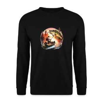 Bass Fish - Unisex Sweatshirt - black - Front - Alina (178cm) & Michal (187cm)