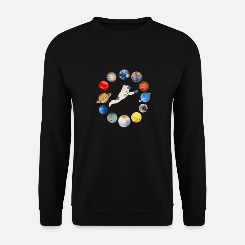 Astronaut als Uhrzeiger, Planeten - Zifferblatt. - Unisex Pullover - Schwarz