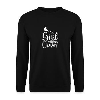 A Girl who loves Crows Rabe Krähe - Unisex Pullover - Schwarz - Vorne - Alina (178cm) & Michal (187cm)