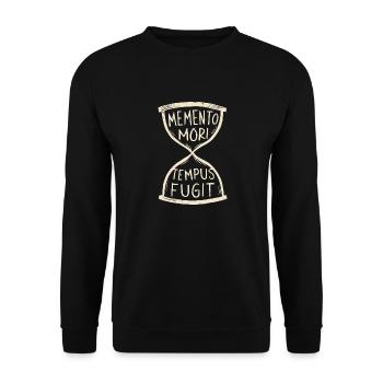 Memento Mori Tempus Fugit Sanduhr Stoisch - Unisex Pullover - Schwarz - Vorne - Alina (178cm) & Michal (187cm)