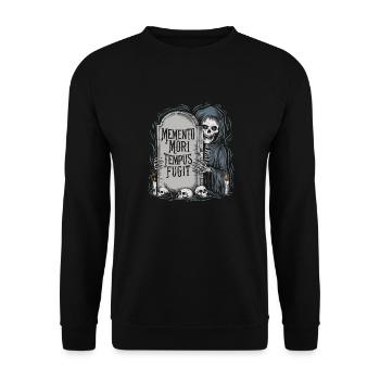 Memento Mori Tempus Fugit Skelett Stoiker - Unisex Pullover - Schwarz - Vorne - Alina (178cm) & Michal (187cm)