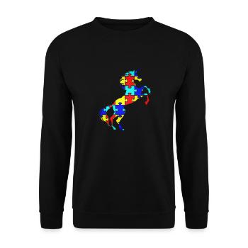 Einhorn Autismus Puzzle Symbol Cooles Magisches Einhorn - Unisex Pullover - Schwarz - Vorne - Alina (178cm) & Michal (187cm)