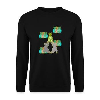 Ananas Katzen Obst Früchte Yogi Katze Yoga Retro - Unisex Pullover - Schwarz - Vorne - Alina (178cm) & Michal (187cm)