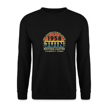 Anniversaire Millésime Fabriqué en Juin 1958 - Sweat-shirt Unisexe - noir - Devant - Alina (178cm) & Michal (187cm)